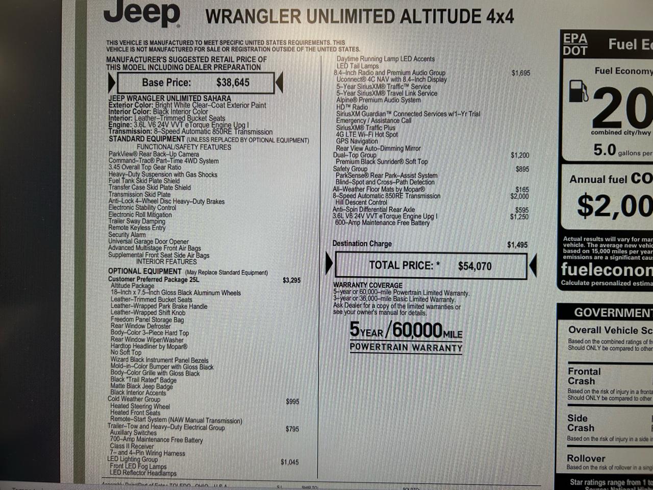 Jeep Wrangler Unlimited Sahara Altitude 4x4 2020
