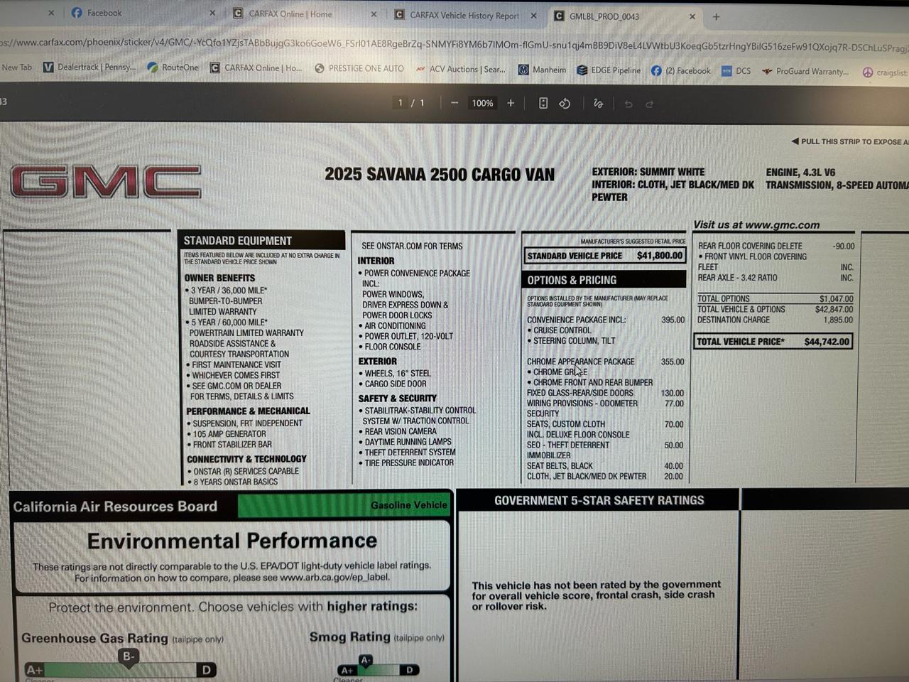 GMC Savana Cargo Van 1500 135" WB RWD 2025