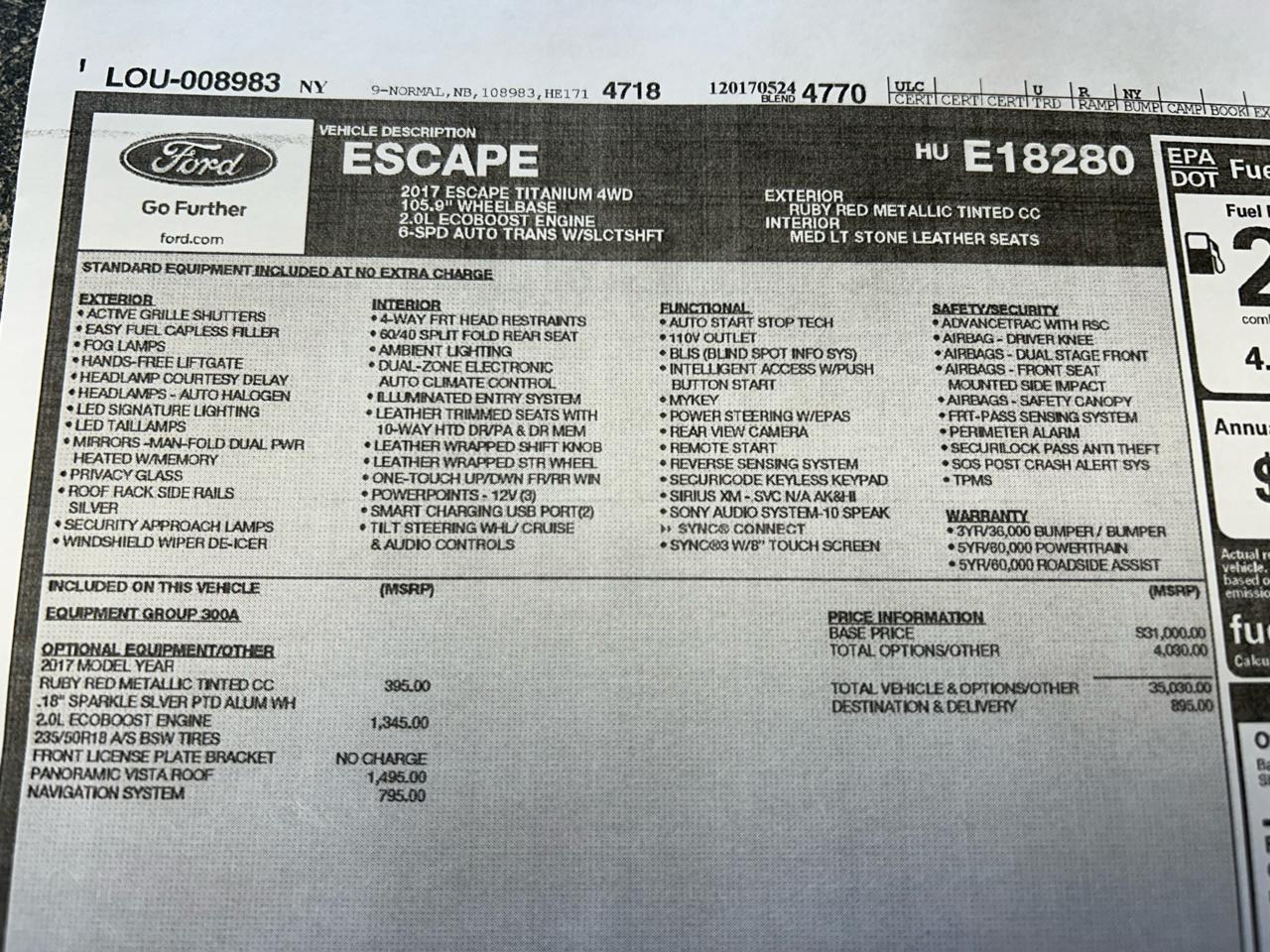 Ford Escape Titanium 4WD 2017