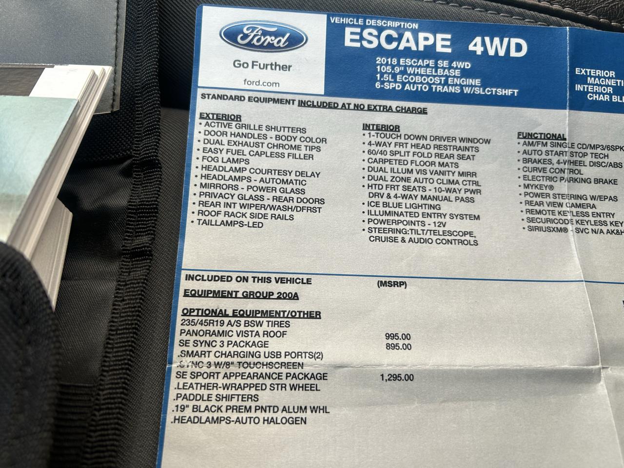 Ford Escape SE 4D SUV AWD 2018
