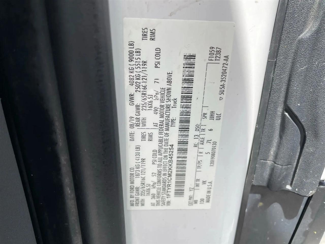 Ford Transit 250 Van Med. Roof w/Sliding Pass. 130-in. WB 2019