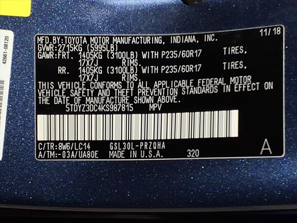 Toyota Sienna XLE Auto Access Seat FWD 7-Passenger (Natl) 2019