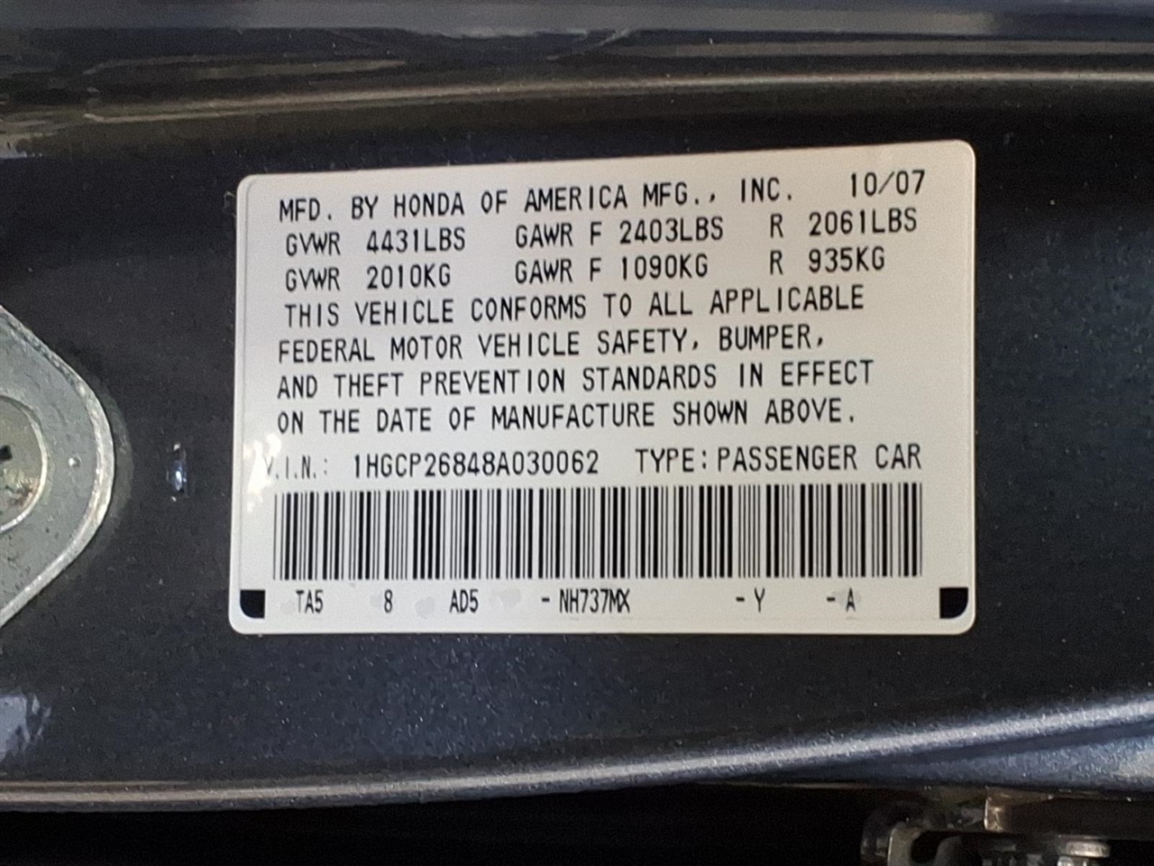 Honda Accord Sdn 4dr I4 Auto EX-L 2008