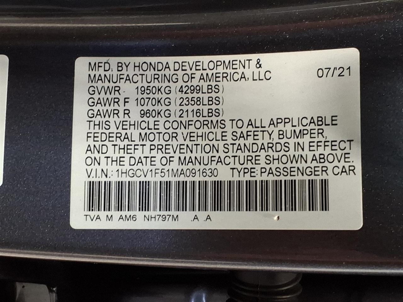 Honda Accord Sedan EX-L 1.5T CVT 2021