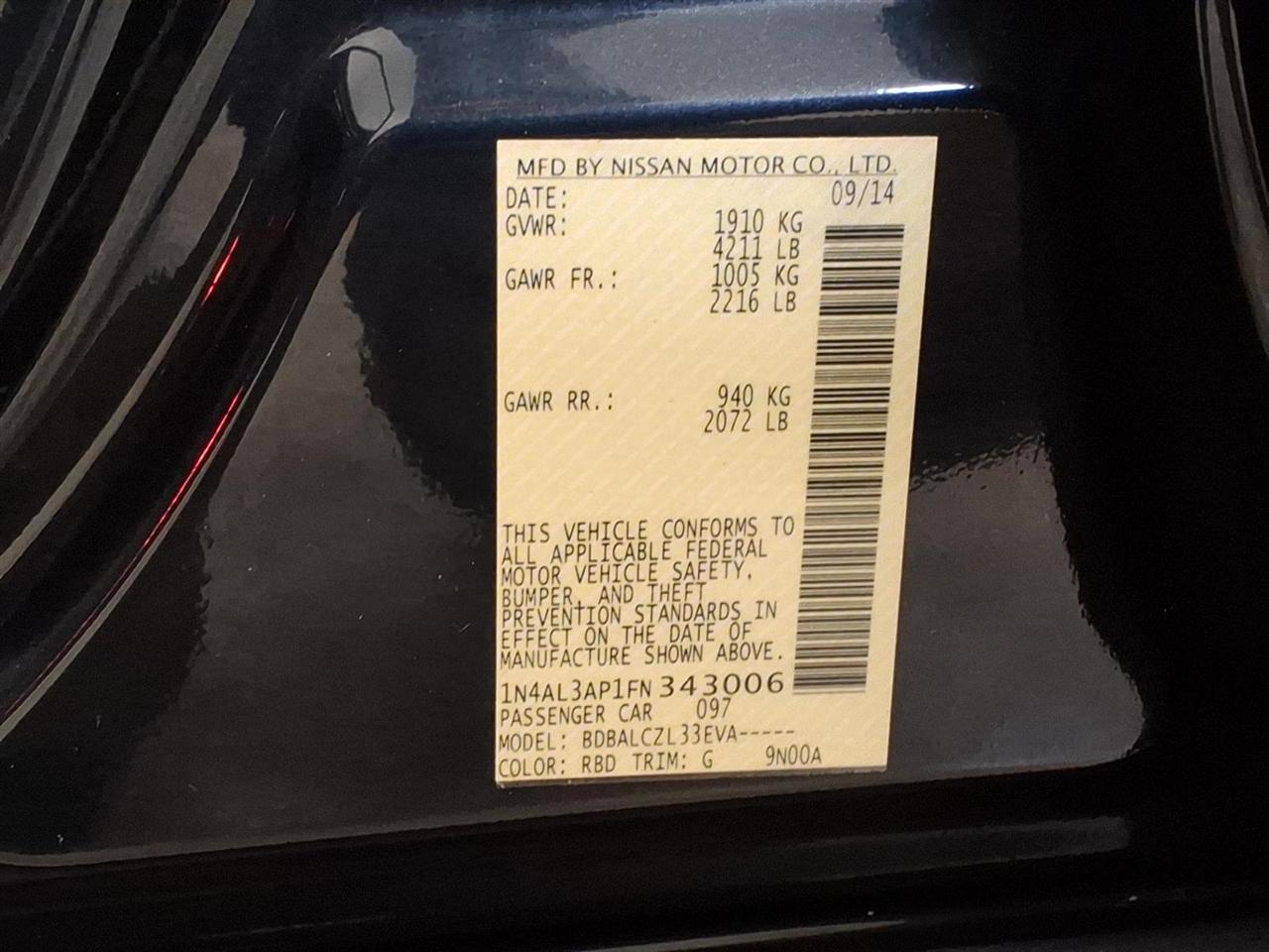 Nissan Altima 4dr Sdn I4 2.5 S 2015