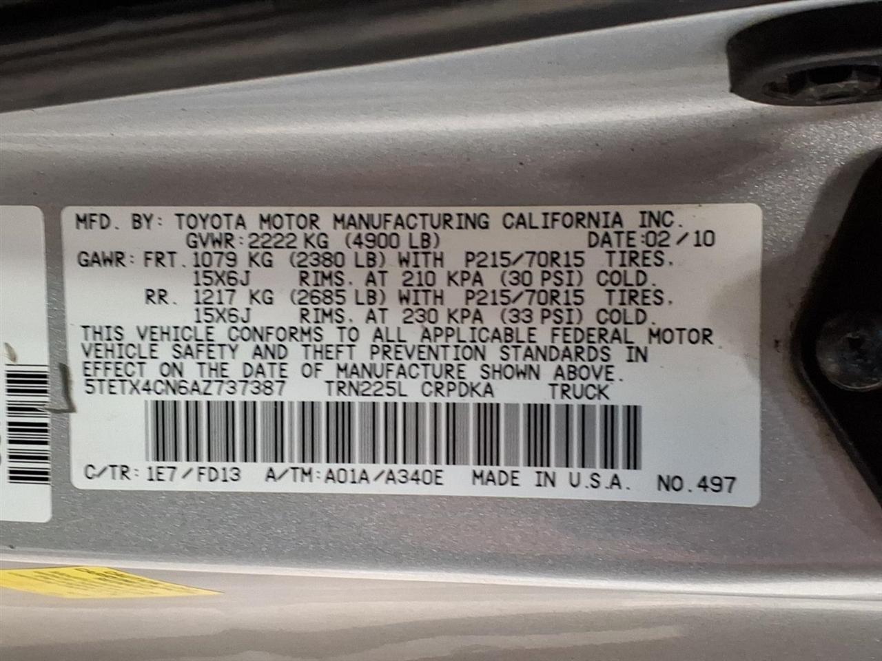 Toyota Tacoma 2WD Access I4 AT (Natl) 2010