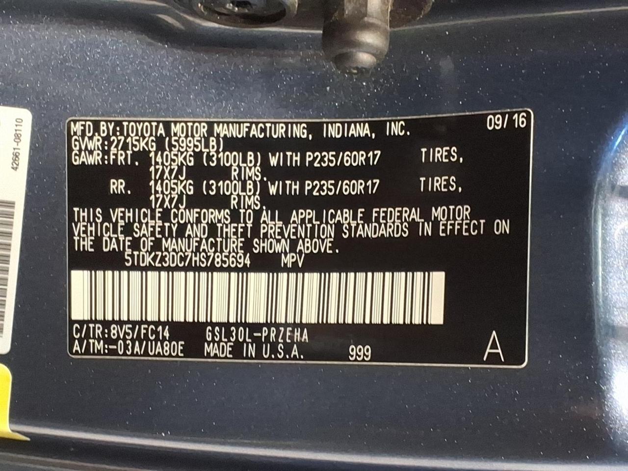 Toyota Sienna LE 8-Passenger Seating 2017