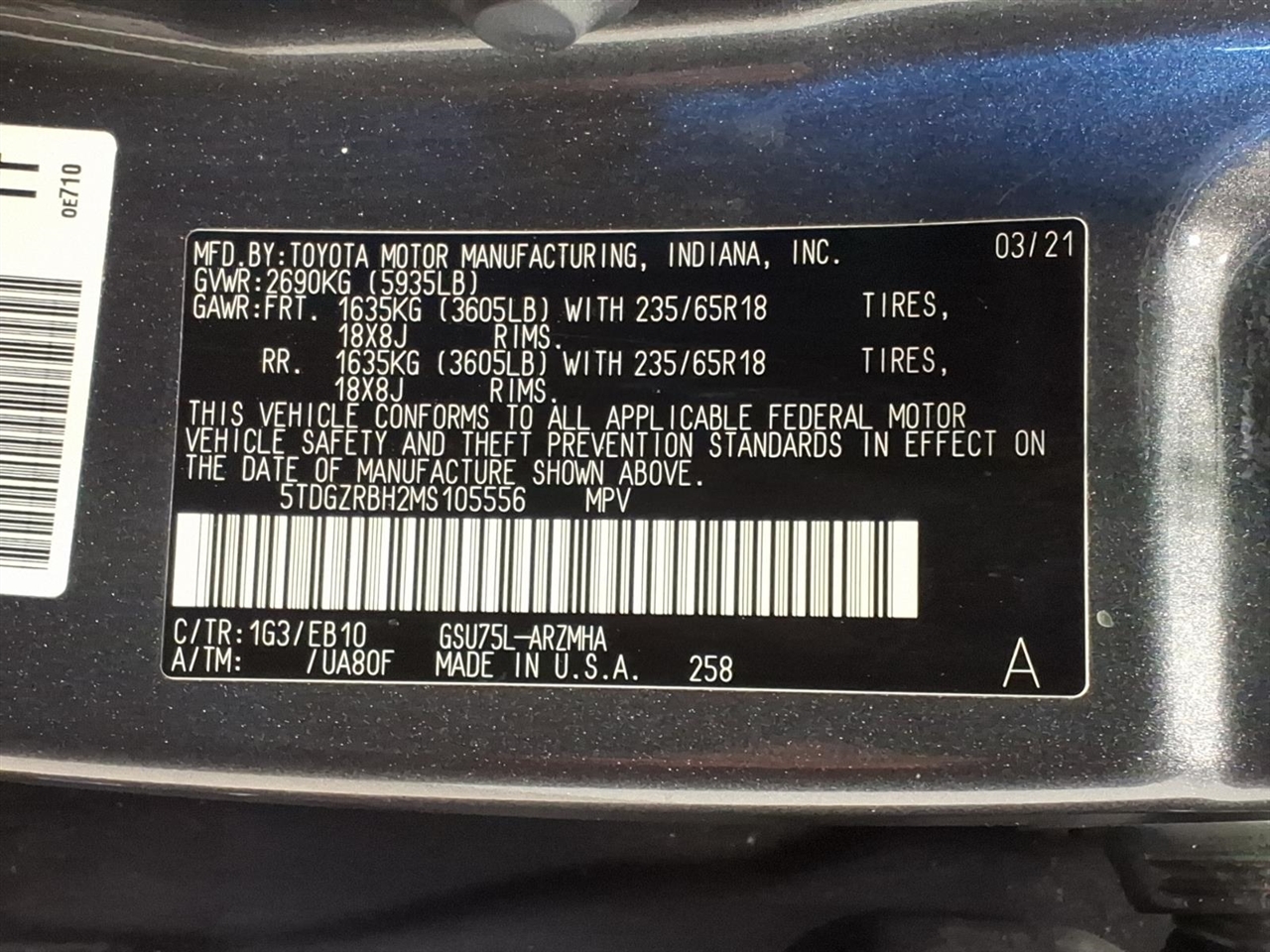 Toyota Highlander XLE AWD (Natl) 2021