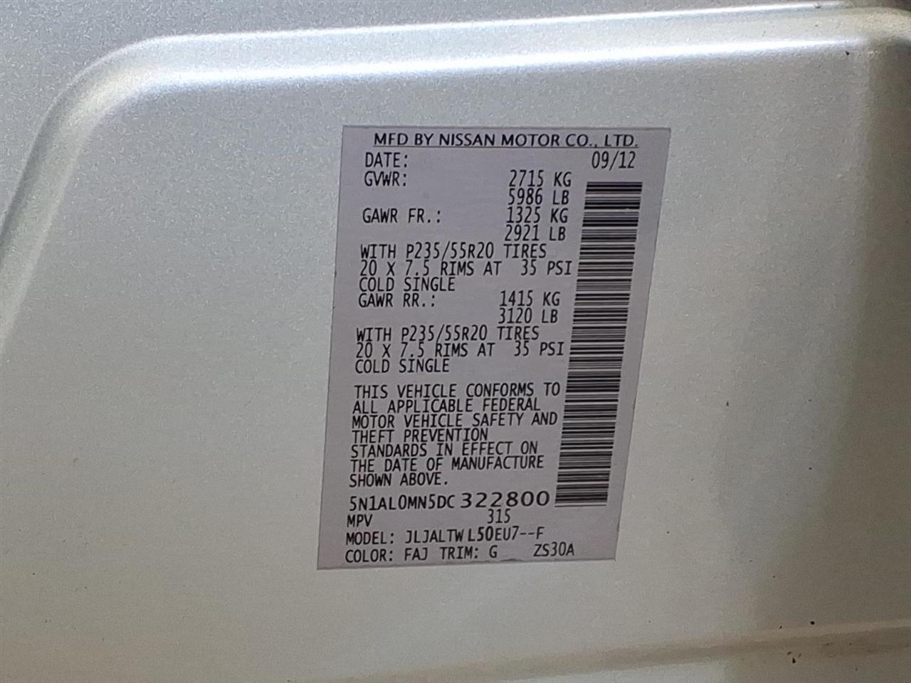 Infiniti JX35 FWD 4dr 2013