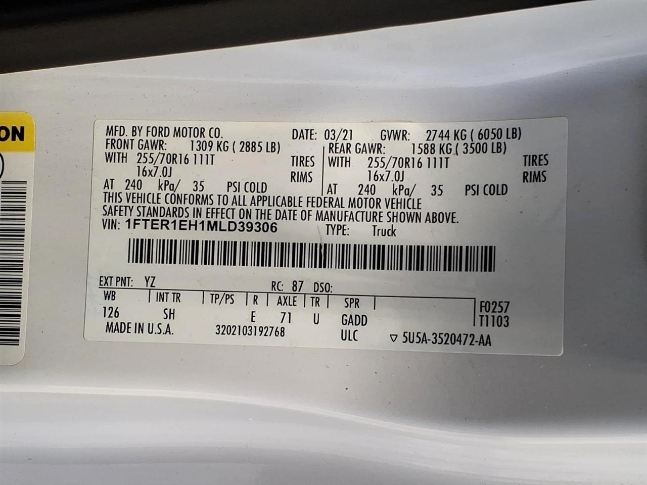 Ford Ranger XL 2WD SuperCab 6' Box 2021