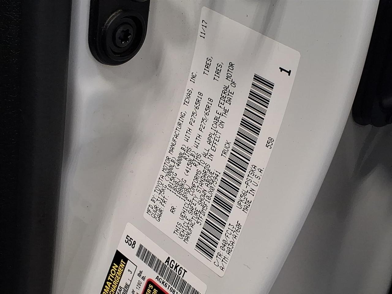 Toyota Tundra 4WD SR5 CrewMax 5.5' Bed 4.6L (Natl) 2018