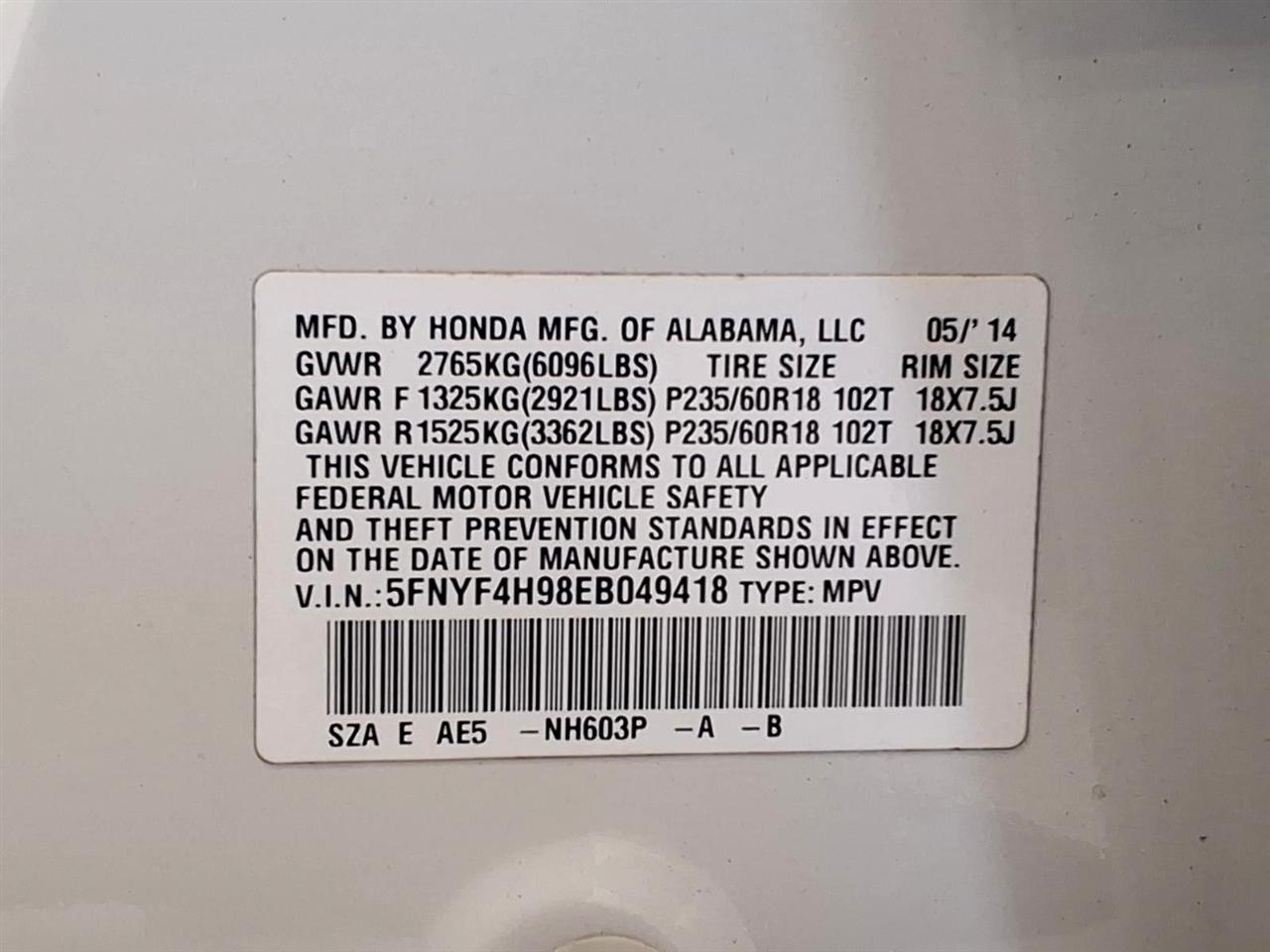 Honda Pilot 4WD 4dr Touring w/RES & Navi 2014