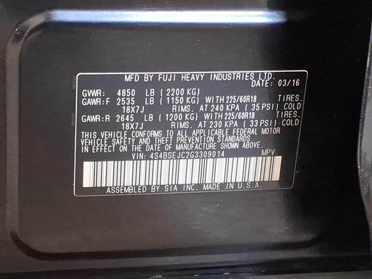 Subaru Outback 4dr Wgn 3.6R Limited 2016