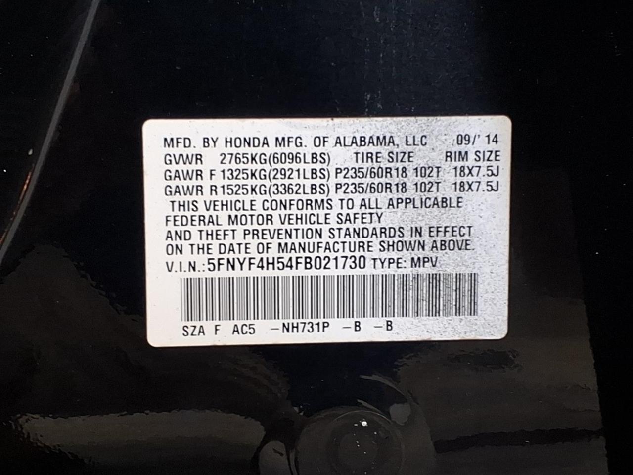 Honda Pilot 4WD 4dr EX-L 2015