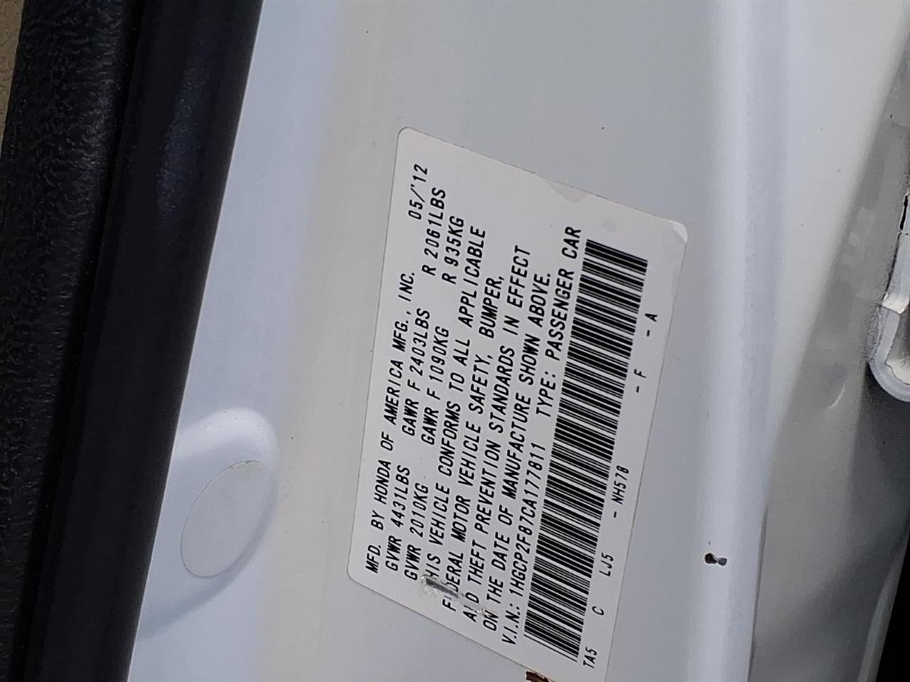 Honda Accord Sdn 4dr I4 Auto EX-L 2012