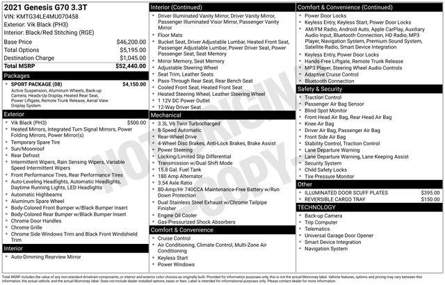 2021 Genesis G70 3.3T