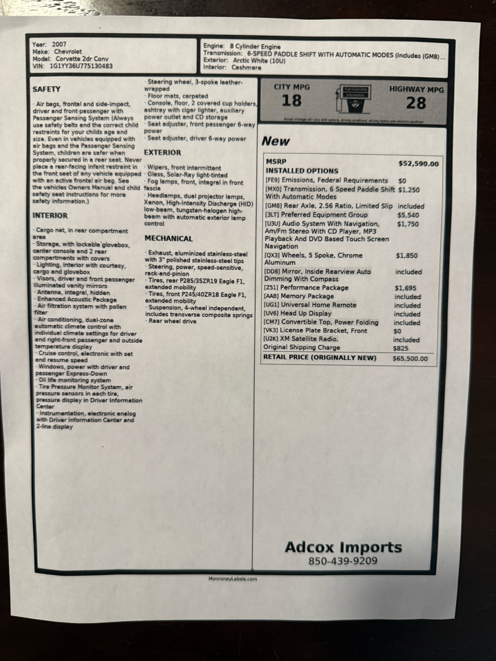 Chevrolet Corvette Convertible LT2 2007