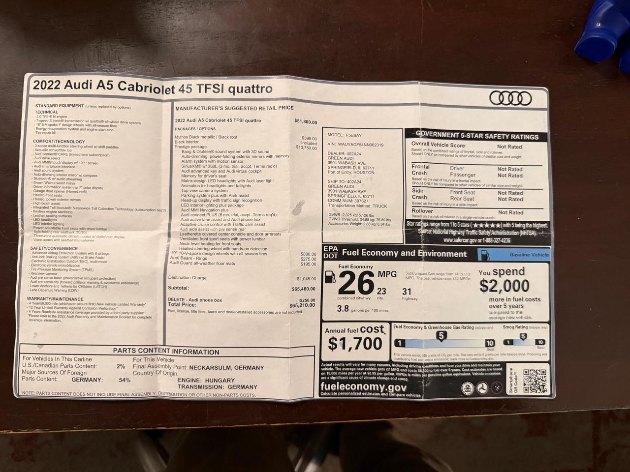 Audi A5 Prestige Cabriolet quattro 7A 2022