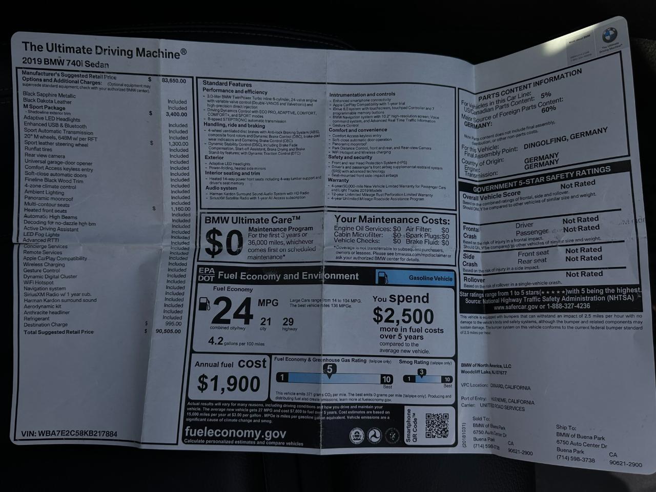 BMW 7 Series 740i Sedan 2019