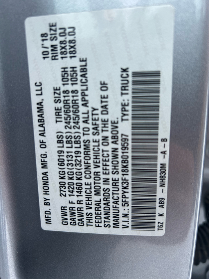 Honda Ridgeline Sport AWD 2019