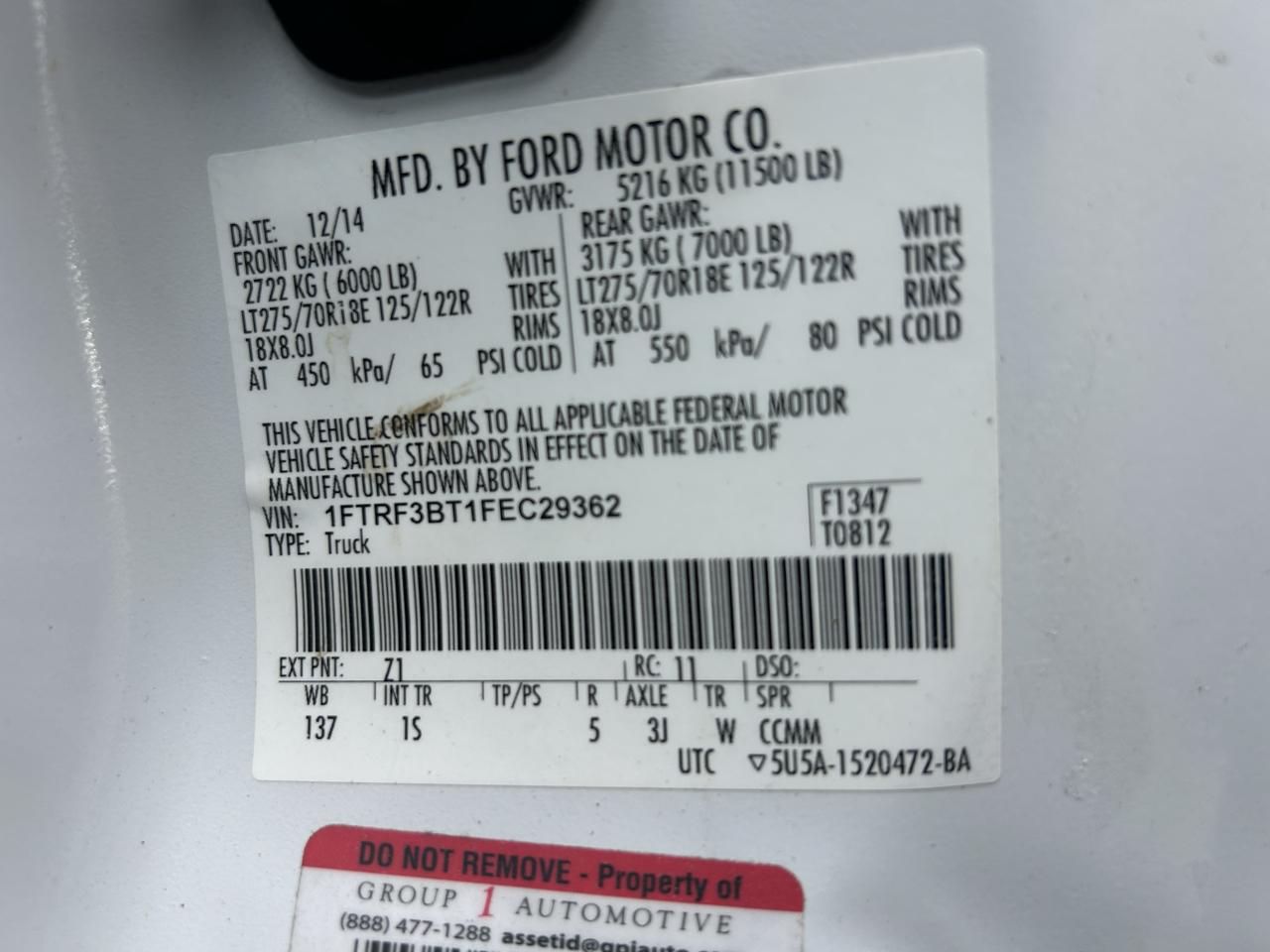 Ford Super Duty F-350 SRW 4WD Reg Cab 137" XL 2015