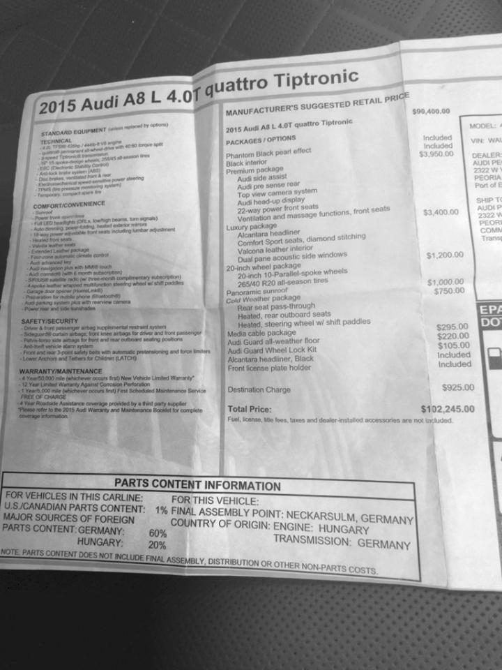 Audi A8 L 4dr Sdn 4.0T 2015