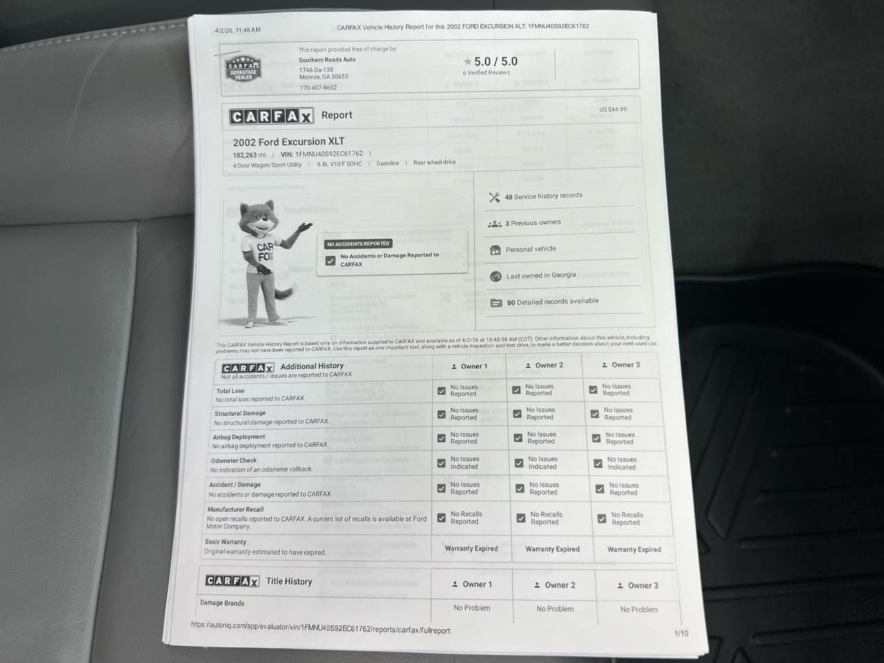 Ford Excursion XLT Premium 6.8L 2WD 2002