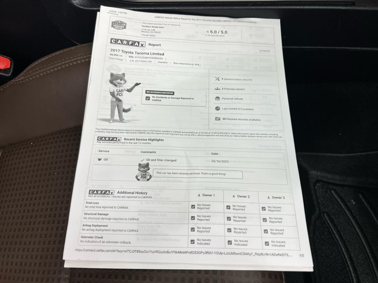 Toyota Tacoma Limited Double Cab V6 6AT 4WD 2017