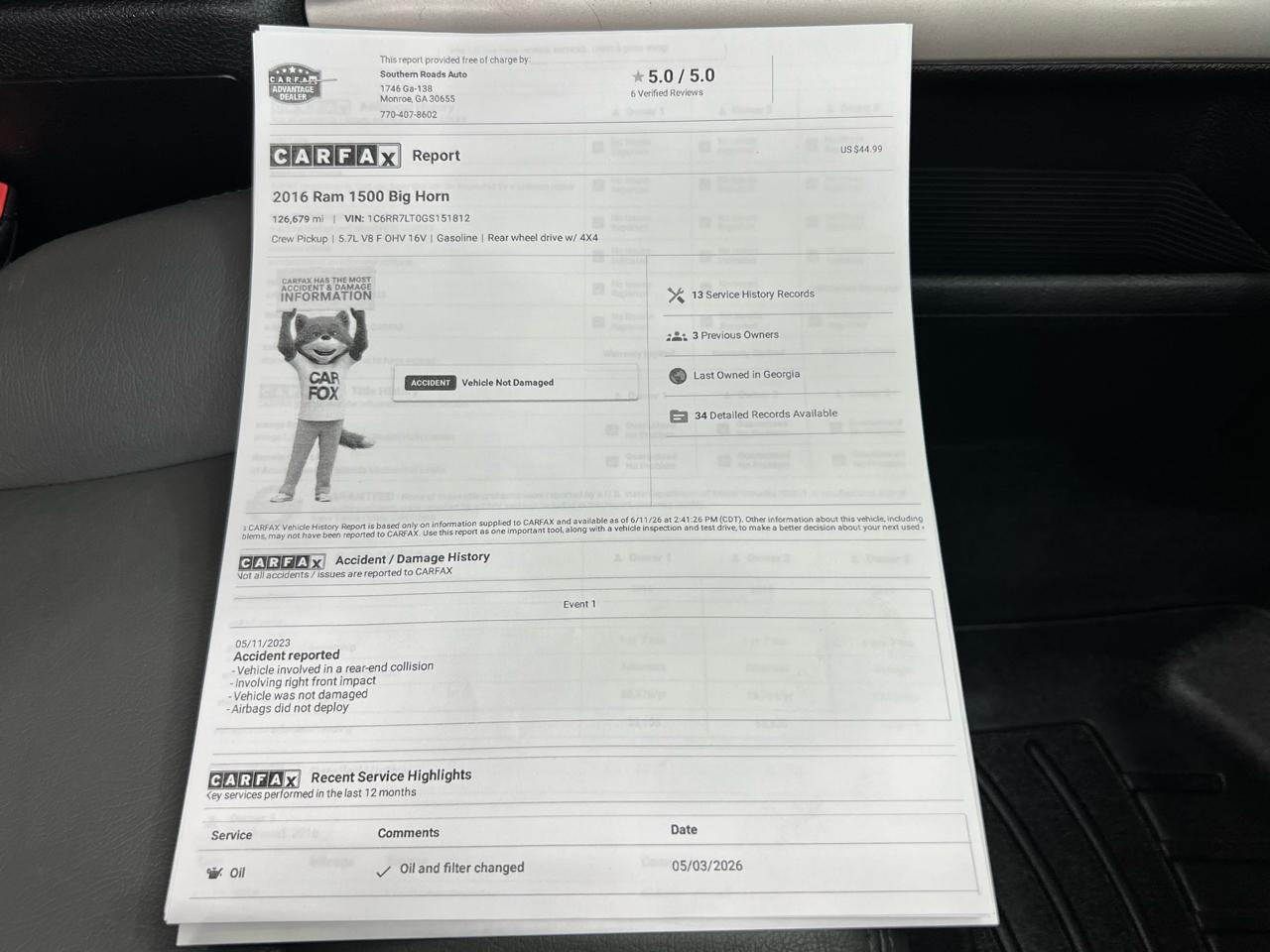 RAM 1500 SLT Crew Cab SWB 4WD 2016