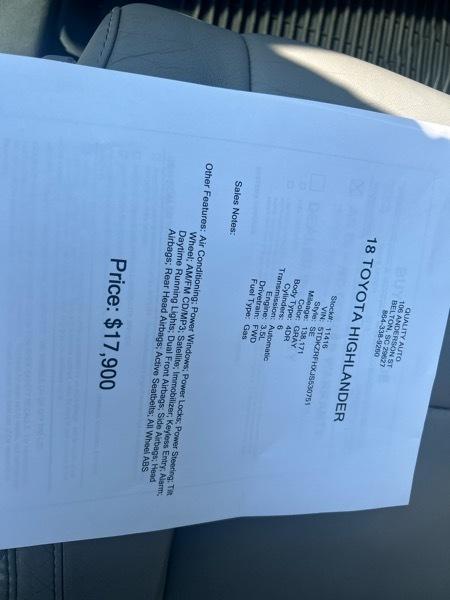 Toyota Highlander SE FWD V6 2018