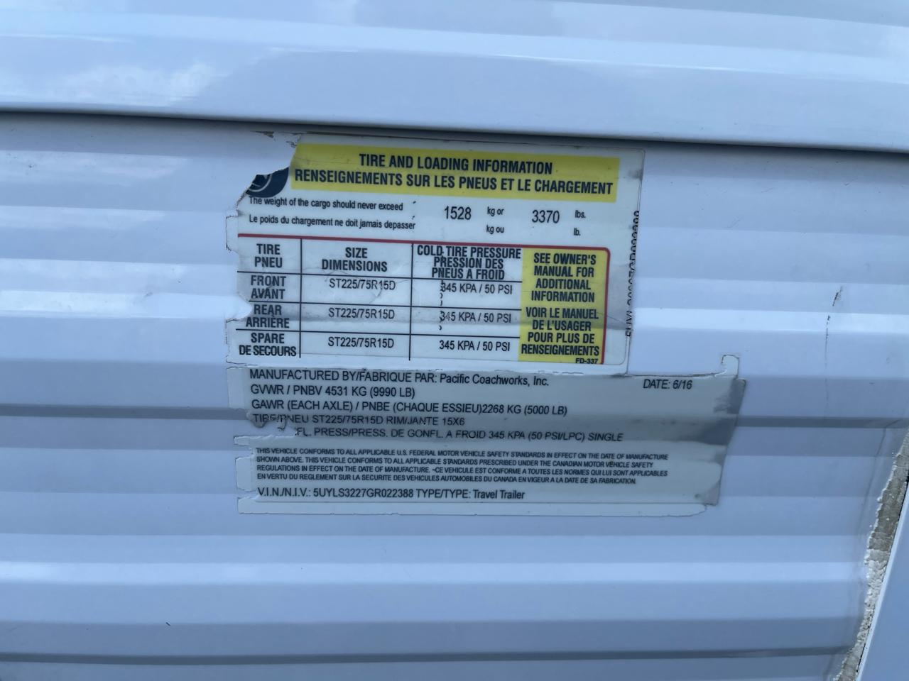 Pacific Coachworks Trailer Unknown  2016