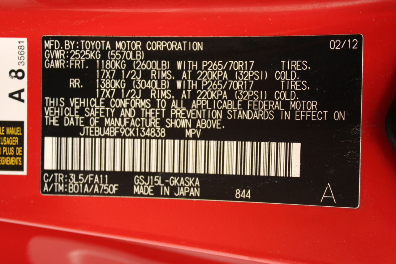 Toyota FJ Cruiser 4WD 4dr Auto (Natl) 2012