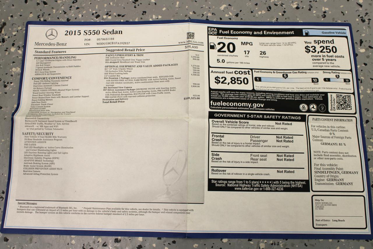 Mercedes-Benz S-Class 4dr Sdn S 550 RWD 2015