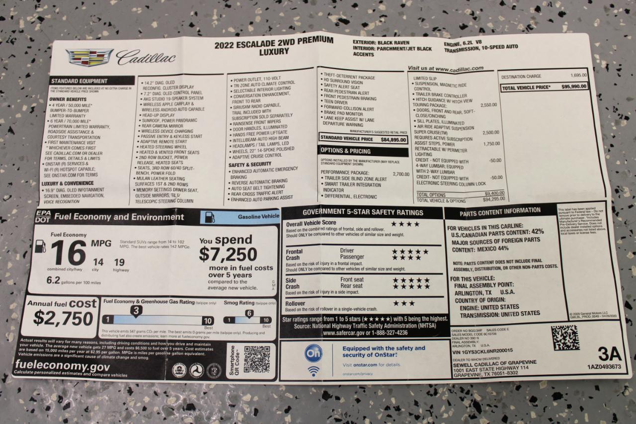 Cadillac Escalade 2WD 4dr Premium Luxury 2022