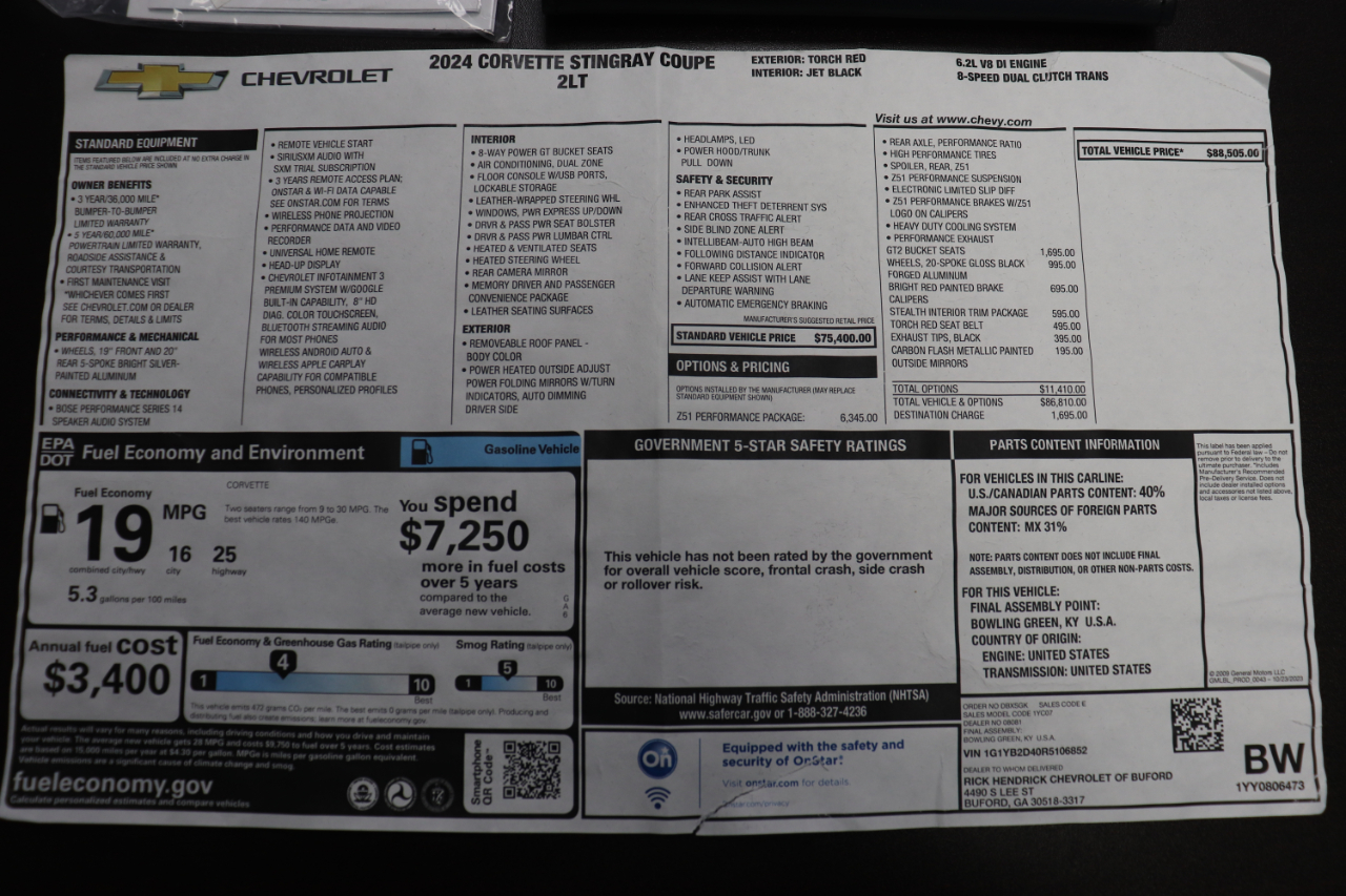 Chevrolet Corvette Z51 2LT Coupe Automatic 2024 Chevrolet Corvette Z51 2LT Coupe Automatic 2024