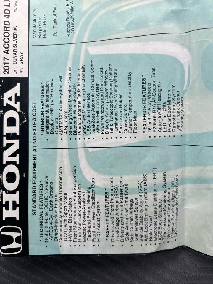 Honda Accord Sedan LX CVT 2017