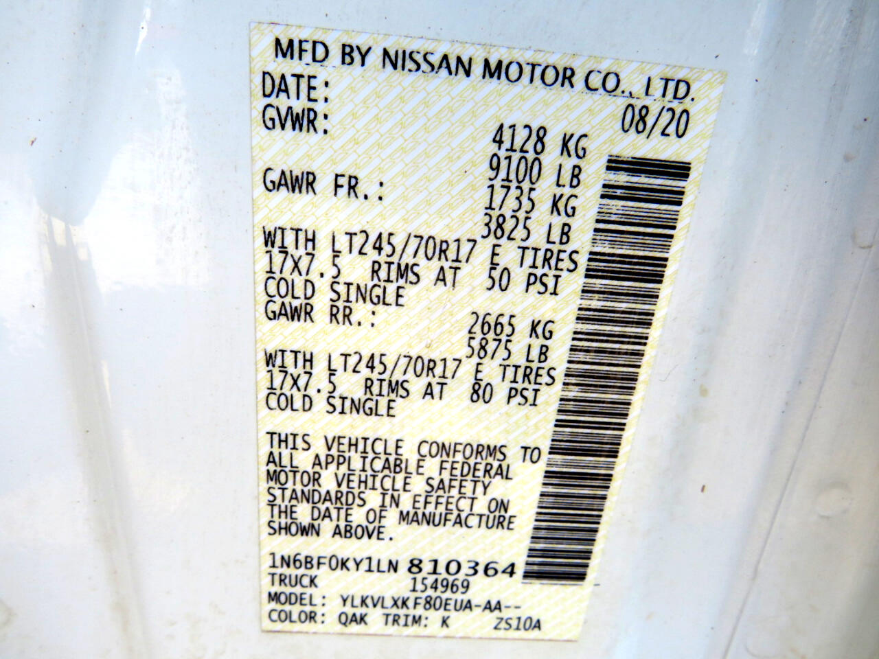 Nissan NV Cargo 2500 HD S V6 2020 Nissan NV Cargo 2500 HD S V6 2020