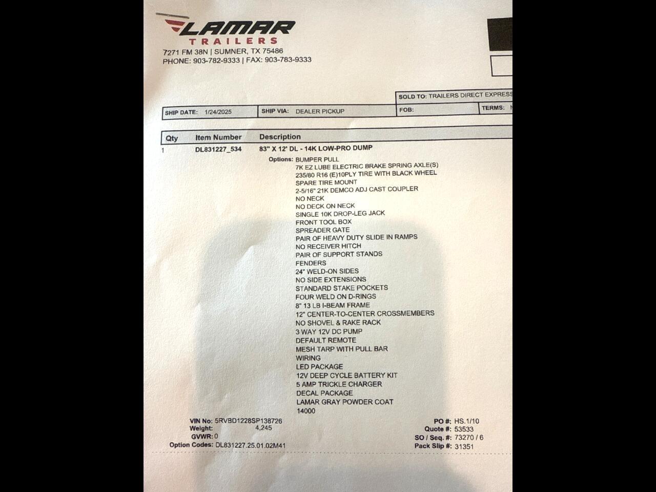 Lamar 12 Foot Dump  2025