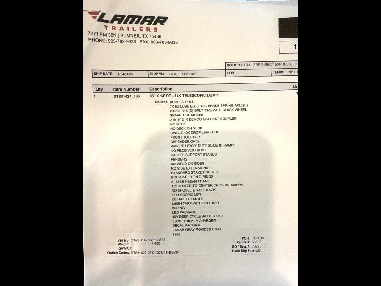Lamar 14 Foot Dump  2025