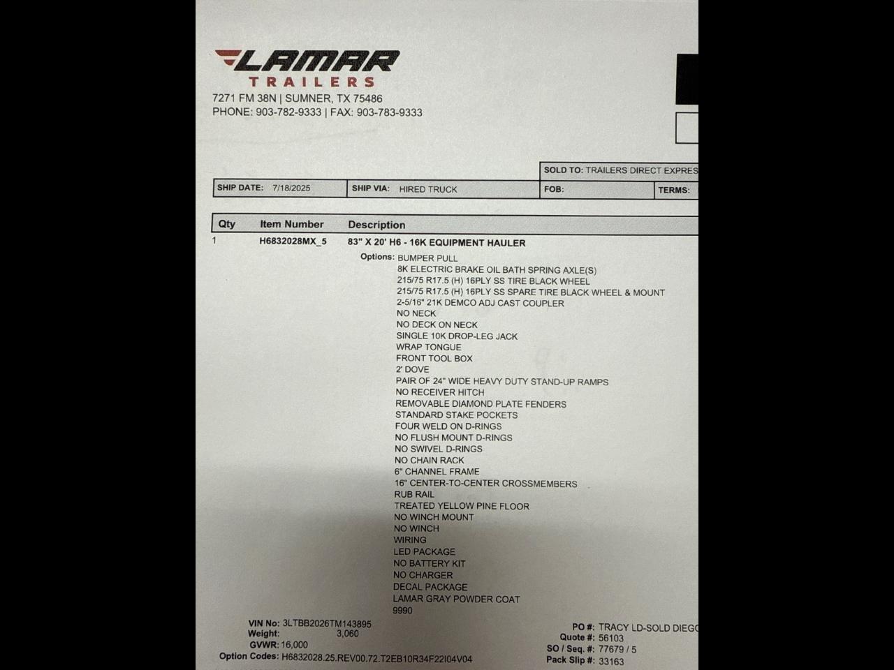 Lamar Equipment Trailer  2026