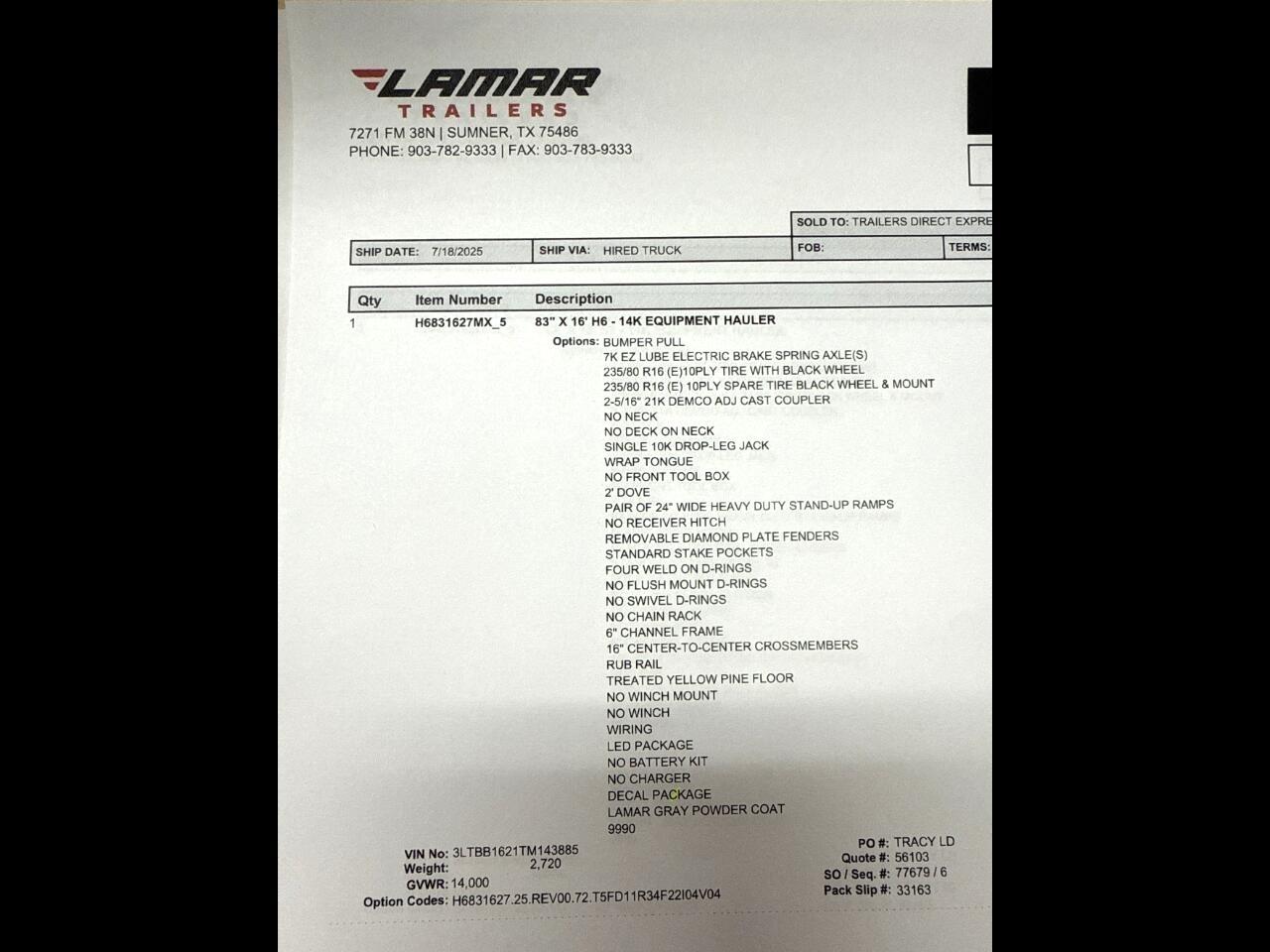 Lamar Equipment Trailer  2026