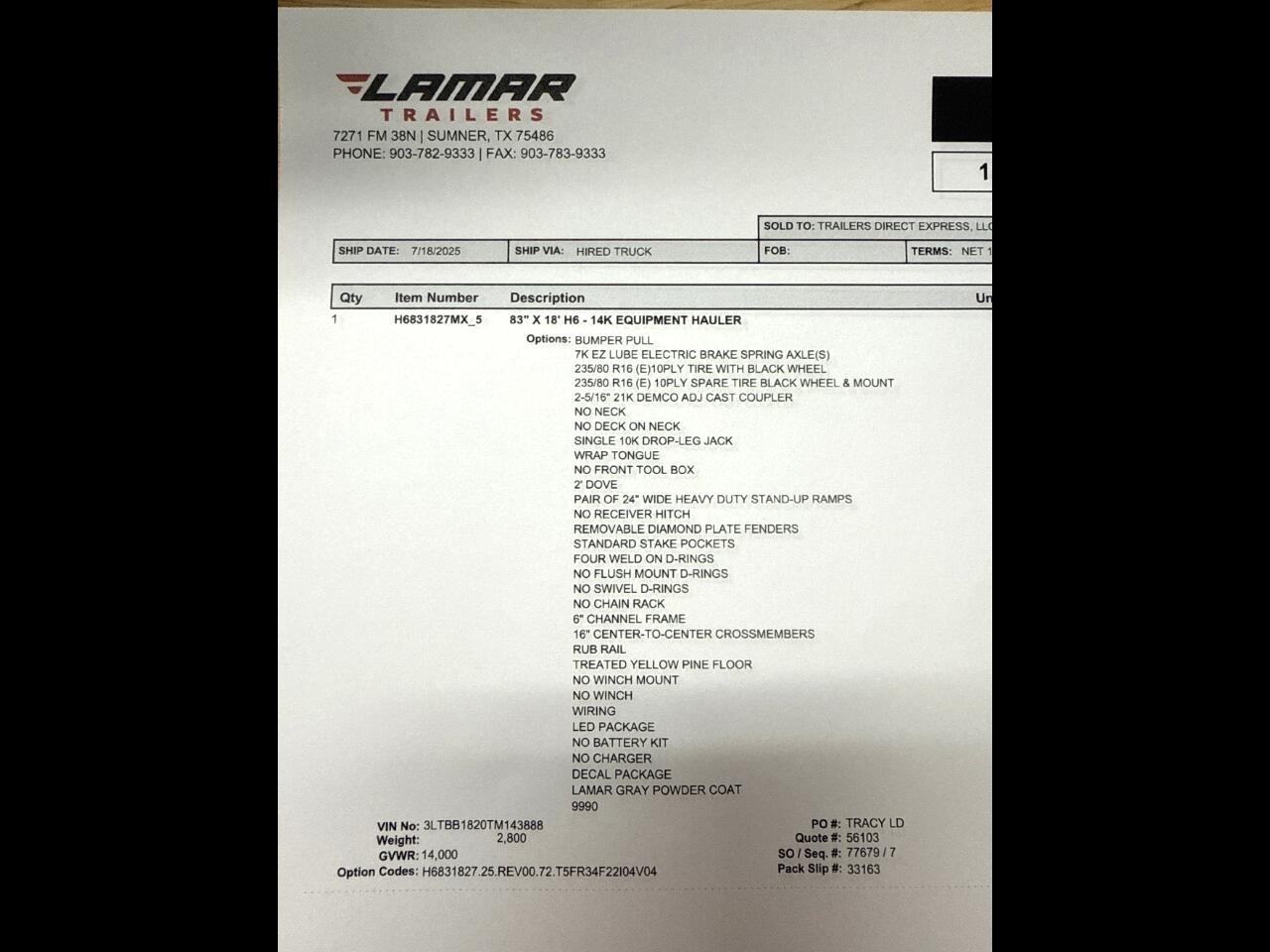 Lamar Equipment Trailer  2026