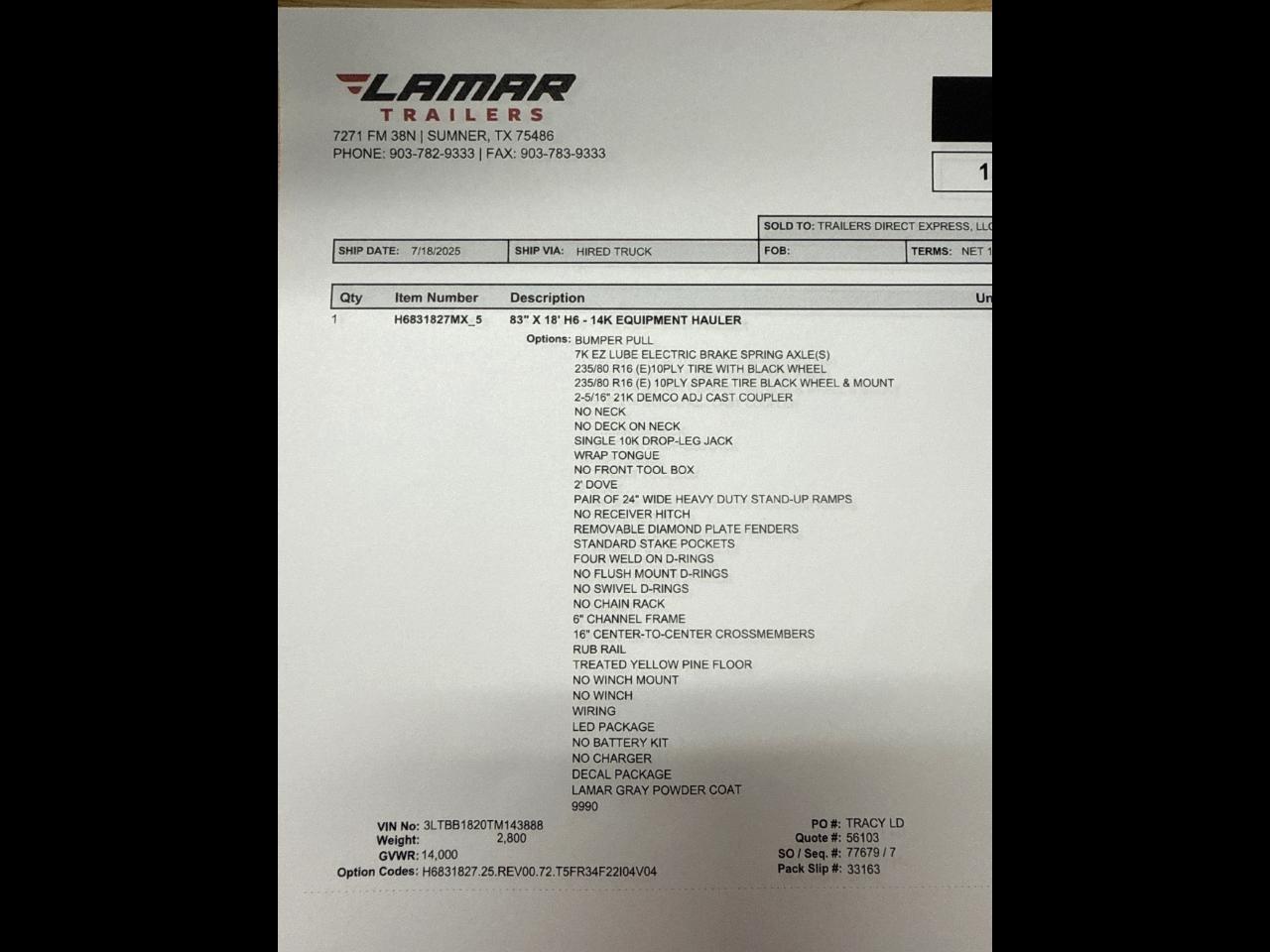 Lamar Equipment Trailer  2026