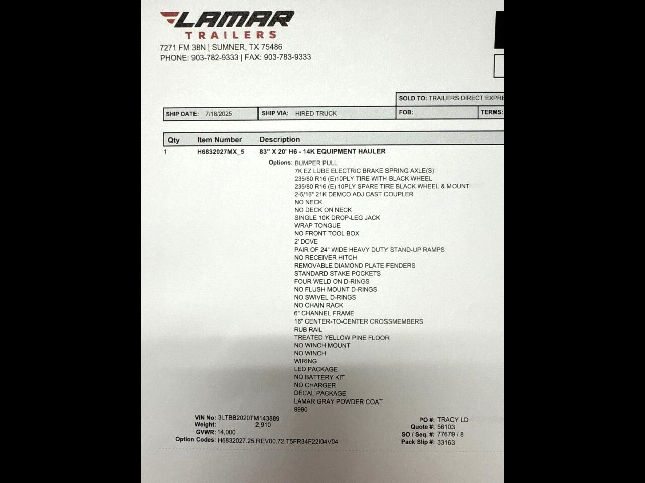 Lamar Equipment Trailer  2026 Lamar Equipment Trailer  2026