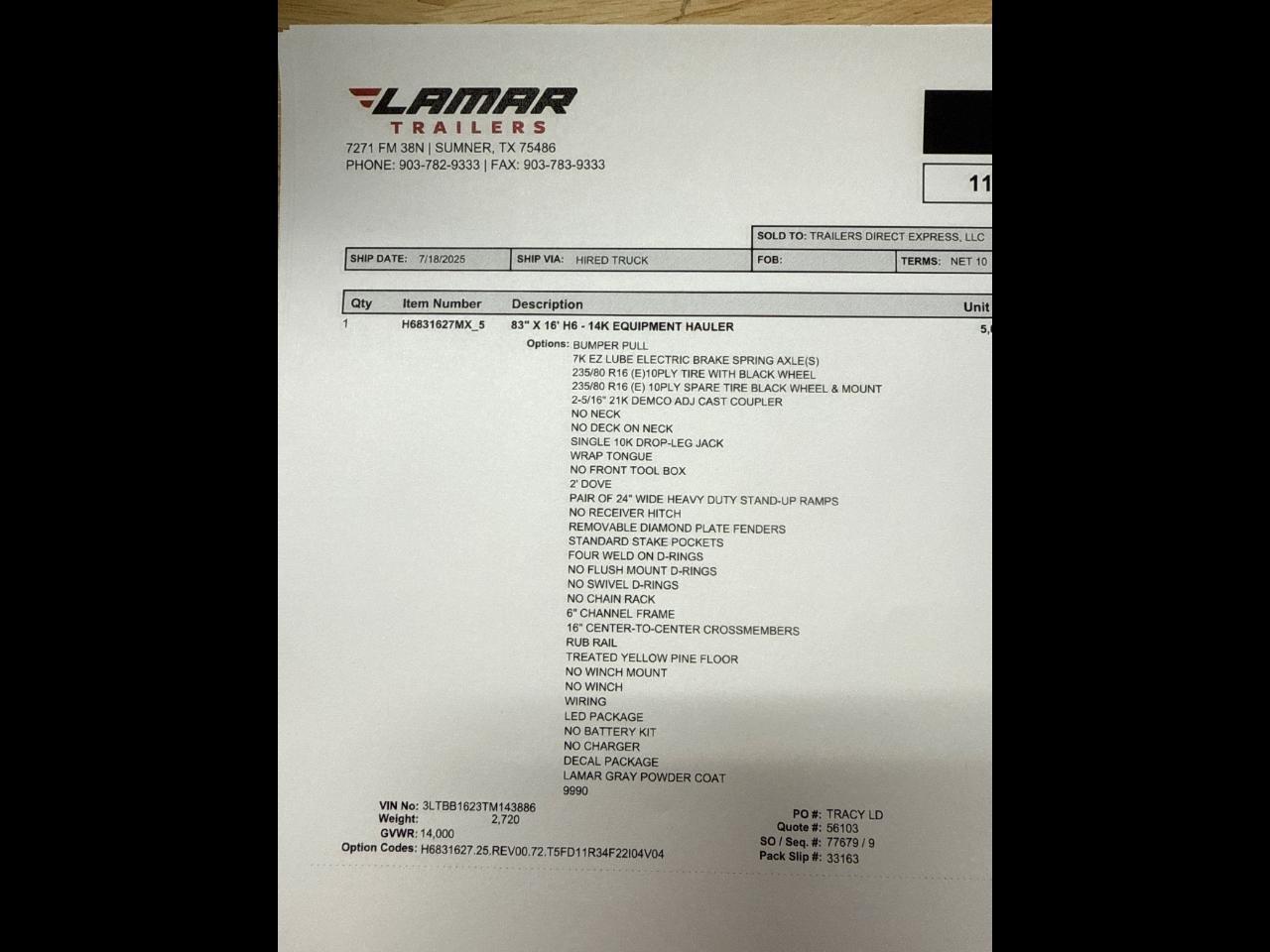 Lamar Equipment Trailer  2025