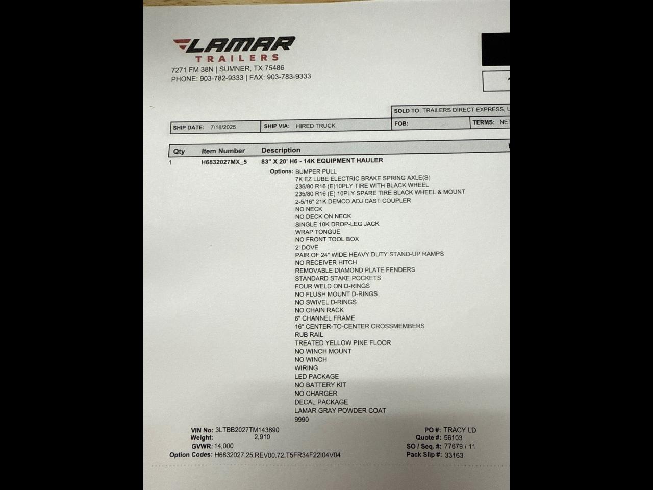 Lamar Equipment Trailer  2026