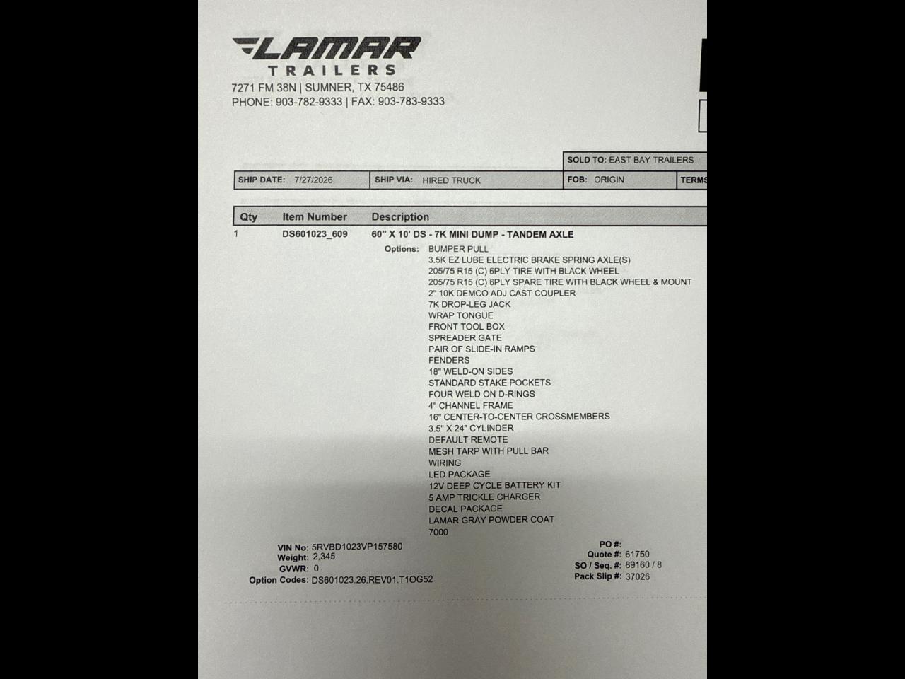 Lamar 10 Foot Dump  2027