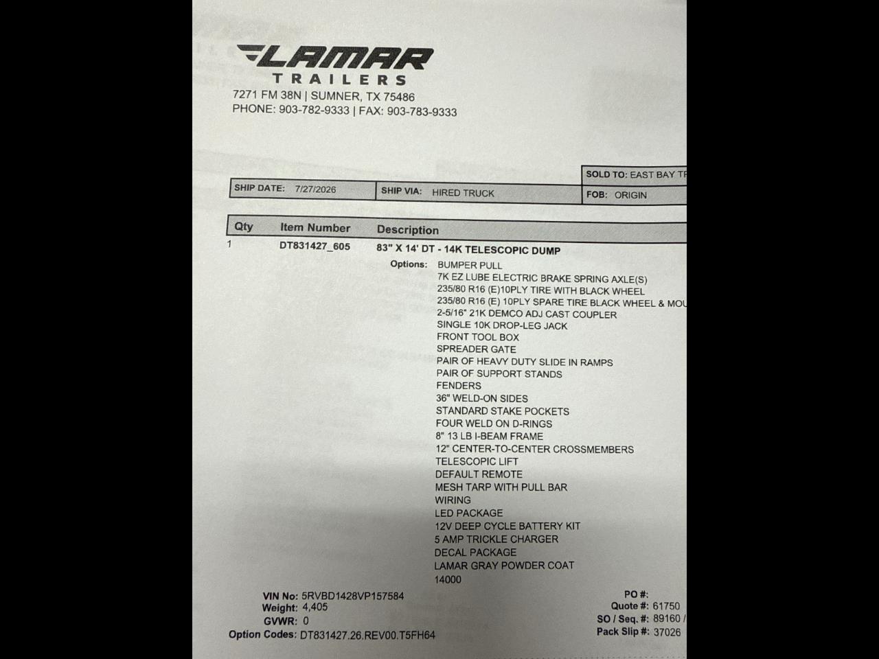 Lamar 14 Foot Dump  2027