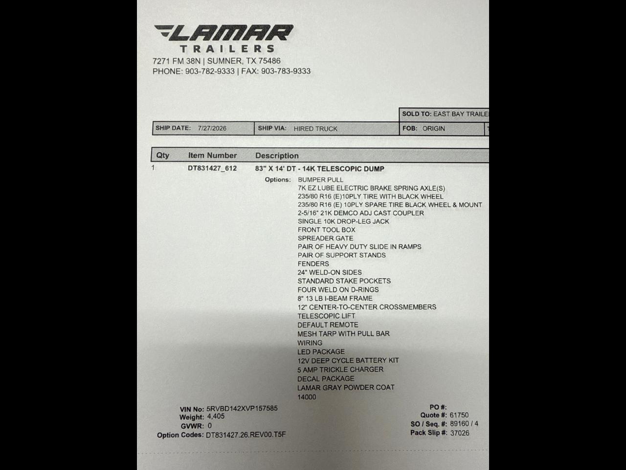 Lamar 14 Foot Dump  2027