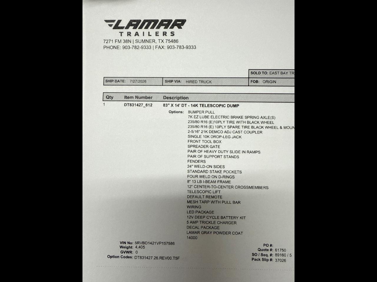 Lamar 14 Foot Dump  2027